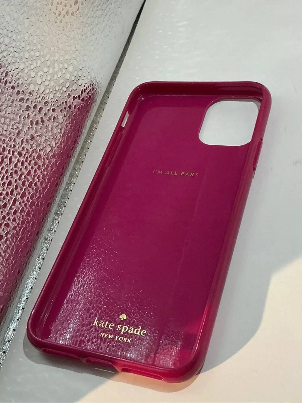 Kate Spade Pink Glossy Magenta Embossed Logo iPhone Case